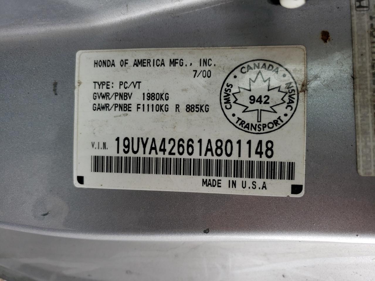 19UYA42661A801148 2001 Acura 3.2Cl Type-S