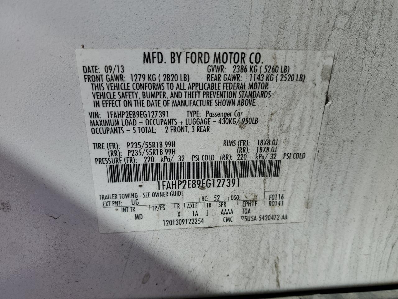 1FAHP2E89EG127391 2014 Ford Taurus Sel