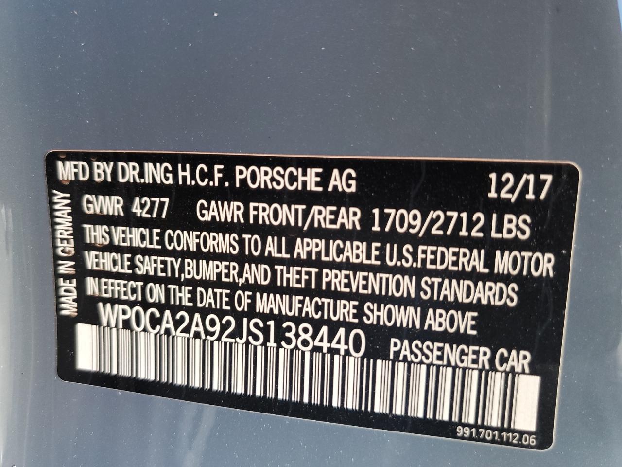 WP0CA2A92JS138440 PORSCHE 911 2018