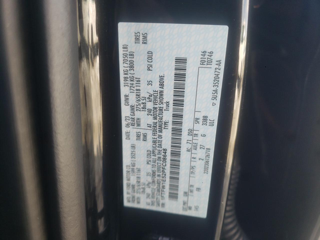 1FTFW1E52PFC08648 FORD F-150 2023
