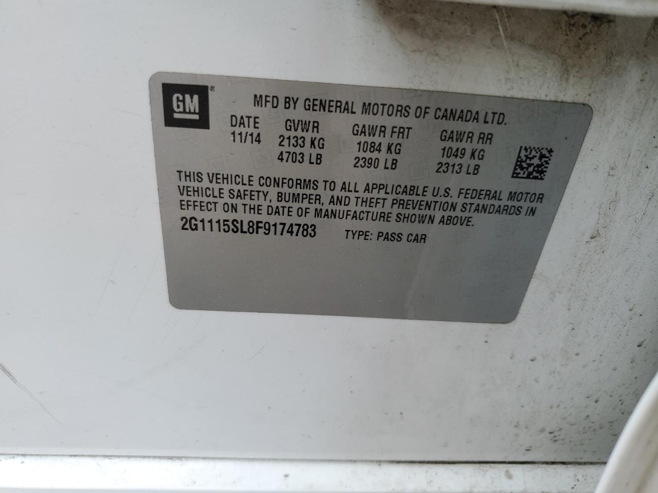 2G1115SL8F9174783 2015 Chevrolet Impala Lt