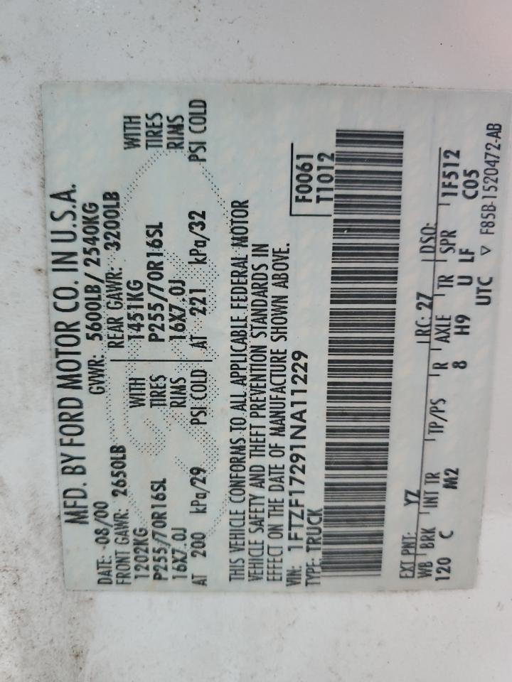 1FTZF17291NA11229 2001 Ford F150