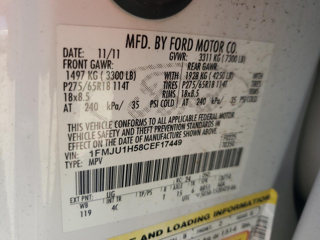 1FMJU1H58CEF17449 2012 Ford Expedition Xlt