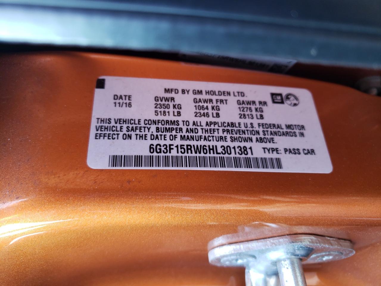 6G3F15RW6HL301381 CHEVROLET SS 2017