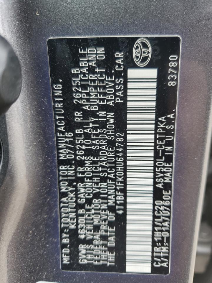 4T1BF1FK0HU644782 TOYOTA CAMRY 2017