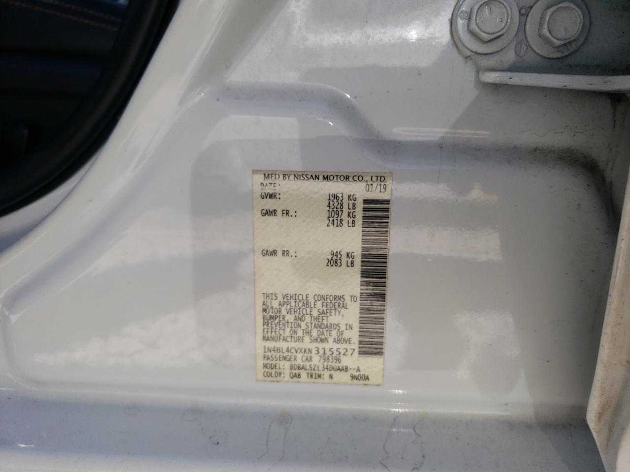 1N4BL4CVXKN315527 NISSAN ALTIMA 2019