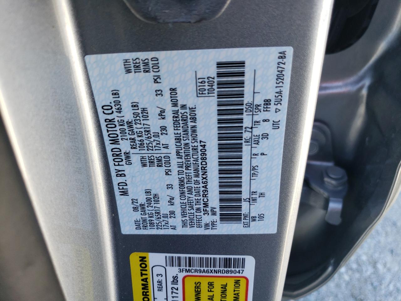 3FMCR9A6XNRD89047 FORD BRONCO 2022