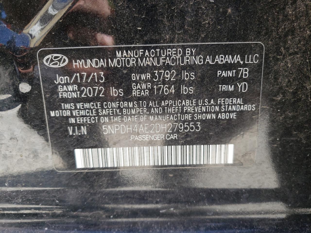 5NPDH4AE2DH279553 2013 Hyundai Elantra Gls