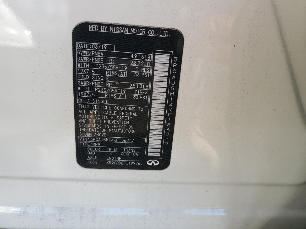 3PCAJ5M14KF136217 INFINITI QX50 2019