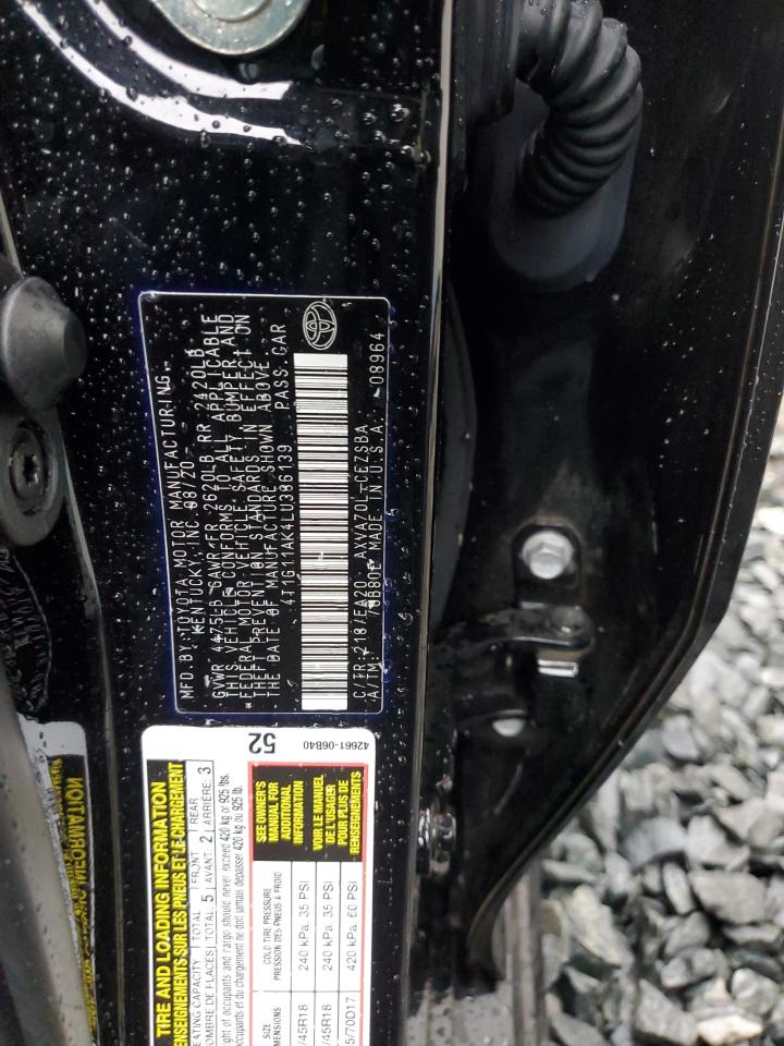 4T1G11AK4LU386139 TOYOTA CAMRY 2020
