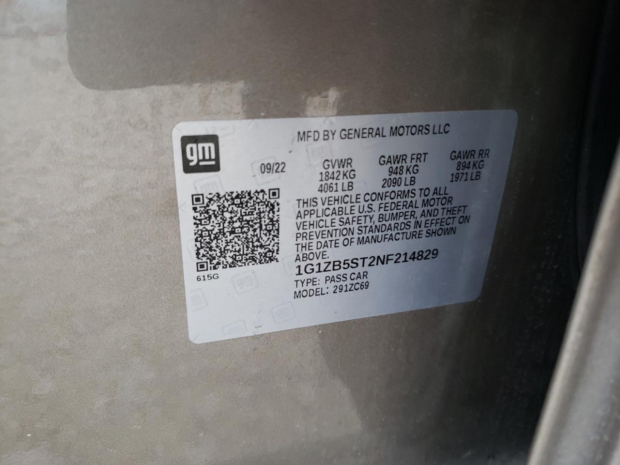 1G1ZB5ST2NF214829 CHEVROLET MALIBU 2022