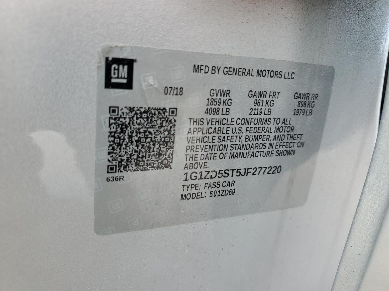 1G1ZD5ST5JF277220 CHEVROLET MALIBU 2018