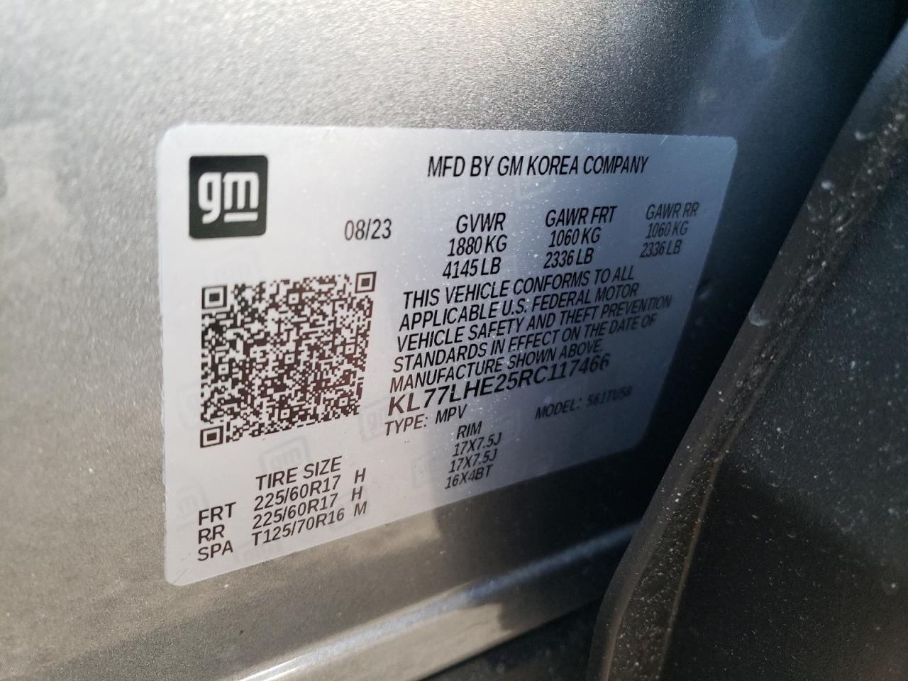 KL77LHE25RC117466 CHEVROLET TRAX 2024
