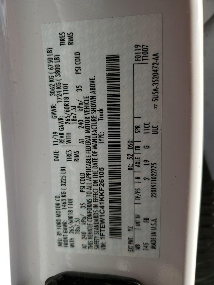 1FTEW1C41KKF26105 FORD F-150 2019