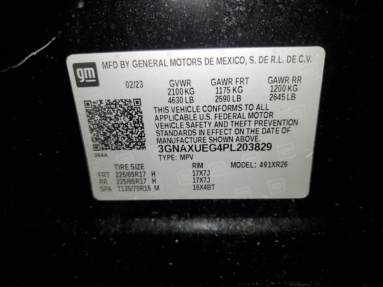 3GNAXUEG4PL203829 CHEVROLET EQUINOX 2023