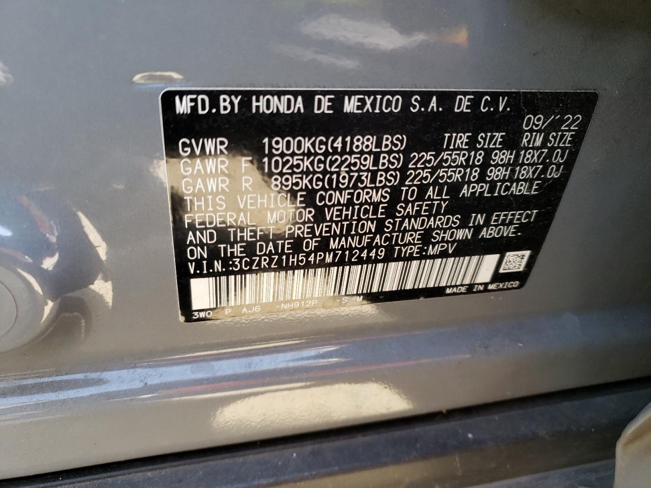3CZRZ1H54PM712449 HONDA HR-V 2023