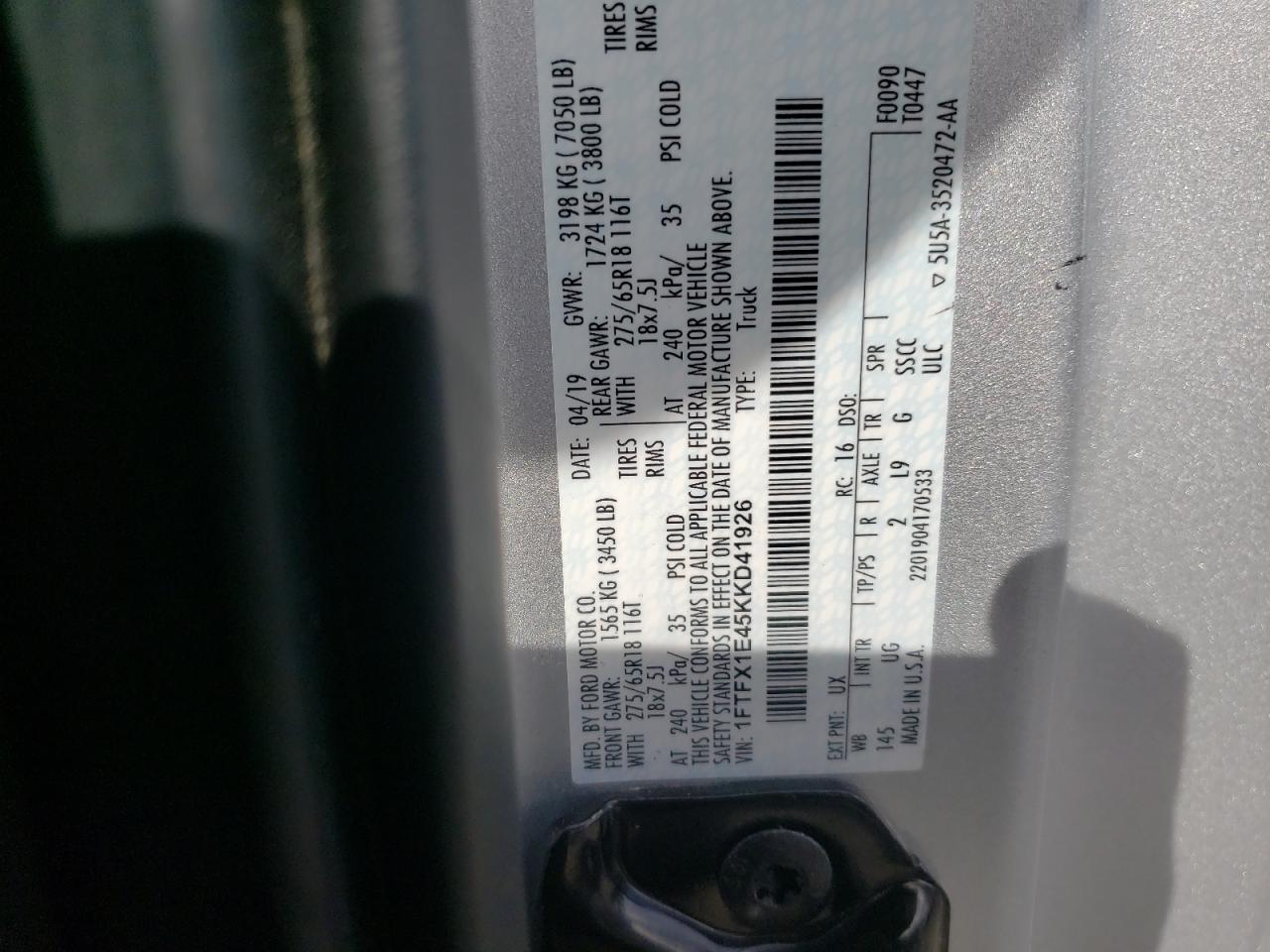1FTFX1E45KKD41926 FORD F-150 2019