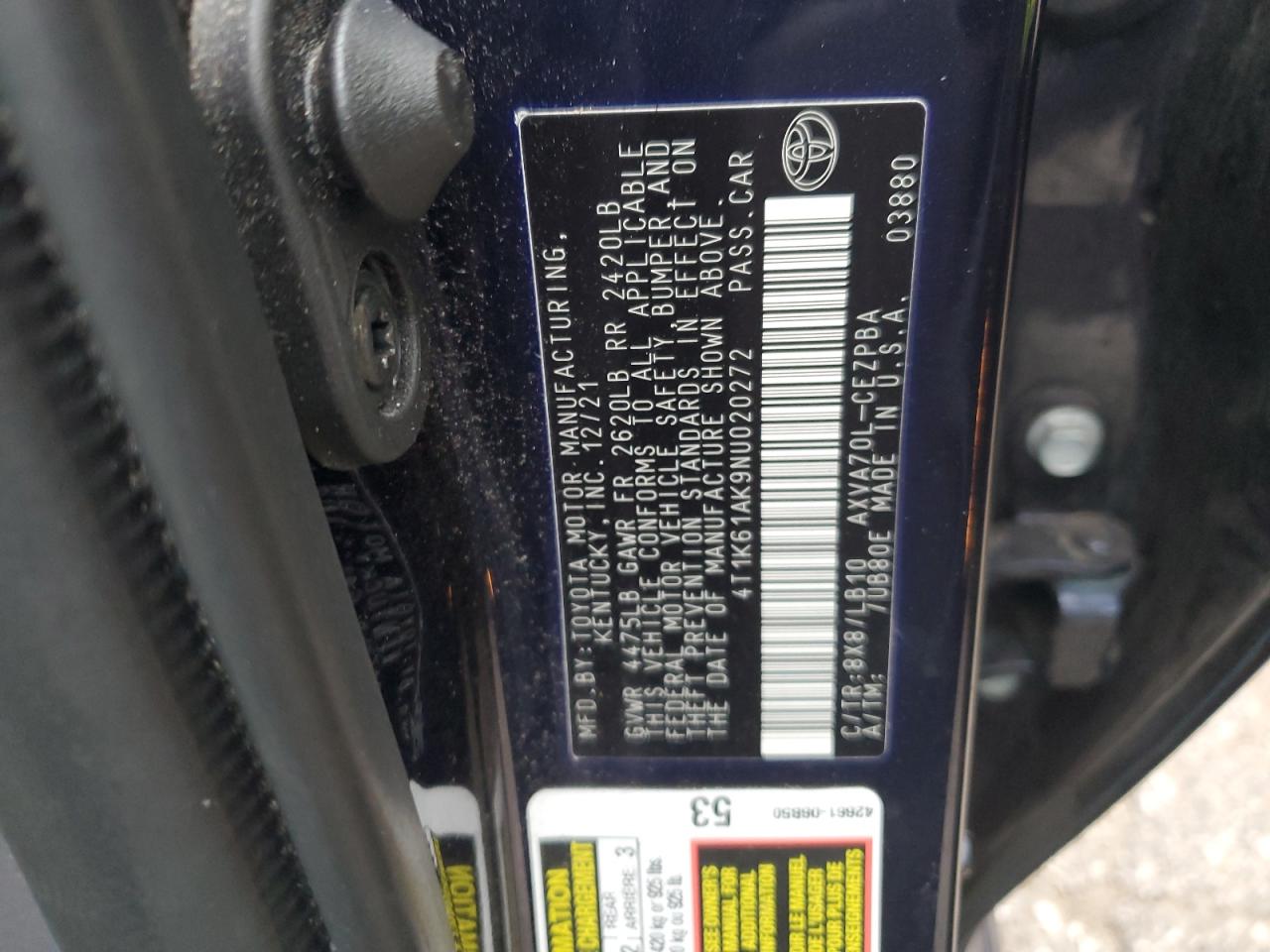 4T1K61AK9NU020272 TOYOTA CAMRY 2022