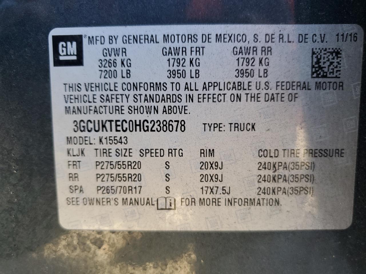 3GCUKTEC0HG238678 CHEVROLET ALL Models 2017