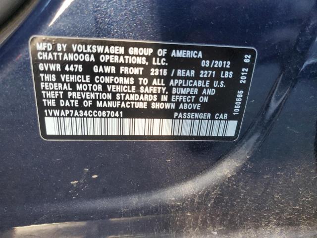 2012 Volkswagen Passat S VIN: 1VWAP7A34CC067041 Lot: 45908884