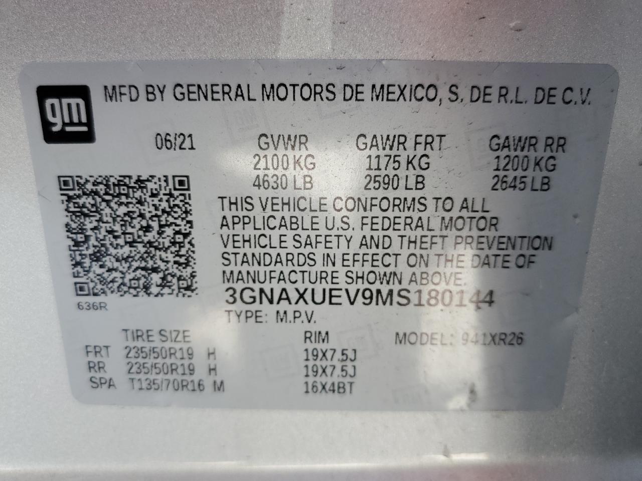 3GNAXUEV9MS180144 CHEVROLET EQUINOX 2021