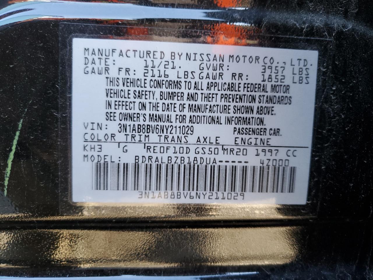 3N1AB8BV6NY211029 NISSAN SENTRA 2022