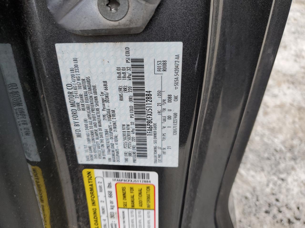 1FA6P8CFXJ5112884 FORD MUSTANG 2018