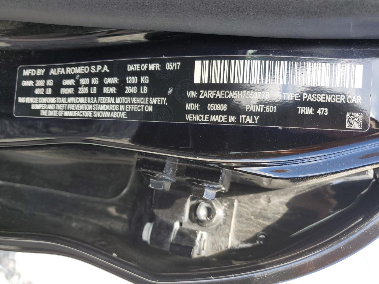 ZARFAECN5H7553778 2017 Alfa Romeo Giulia Ti