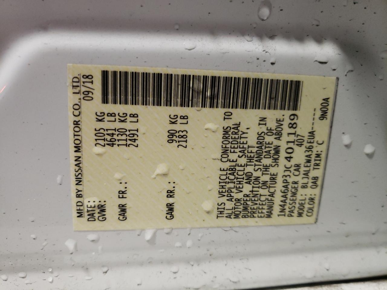 1N4AA6AP3JC401189 NISSAN MAXIMA 2018