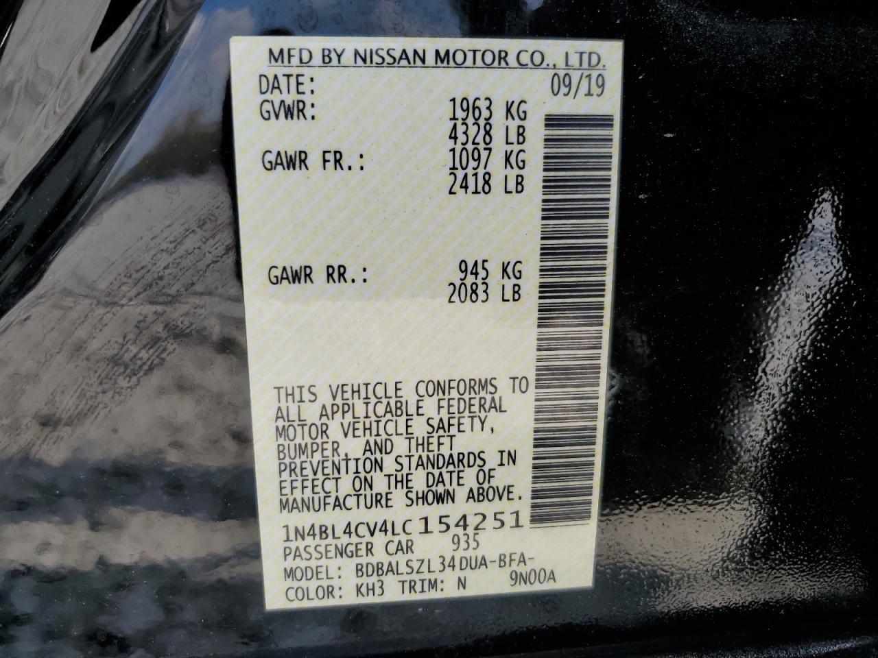 1N4BL4CV4LC154251 NISSAN ALTIMA 2020