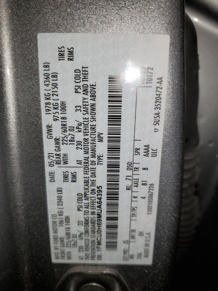 1FMCU0H69MUA64395 FORD ESCAPE 2021