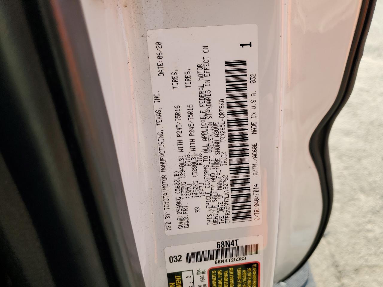 5TFRX5GN7LX182762 TOYOTA TACOMA 2020