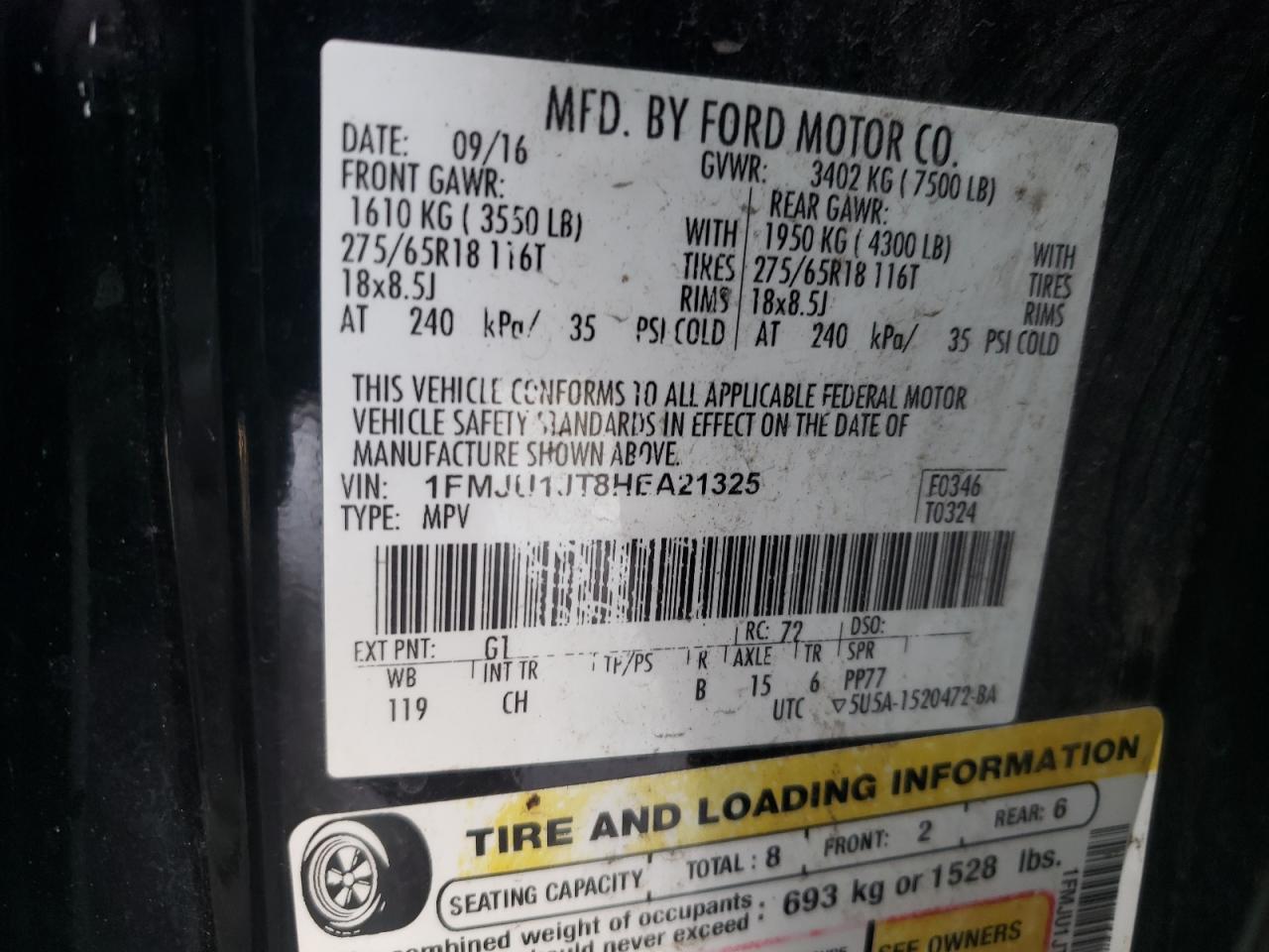 1FMJU1JT8HEA21325 FORD EXPEDITION 2017