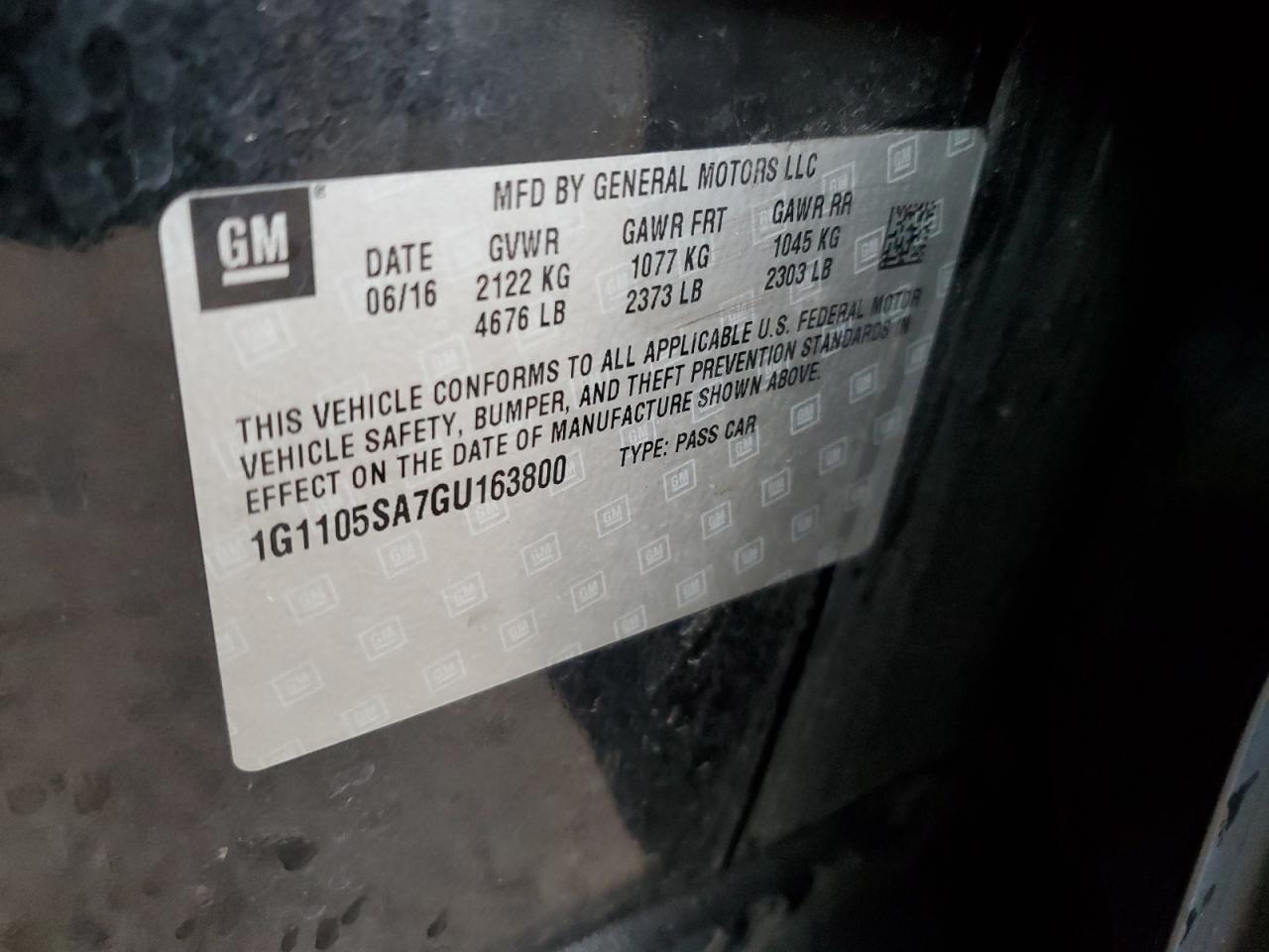 1G1105SA7GU163800 CHEVROLET IMPALA 2016
