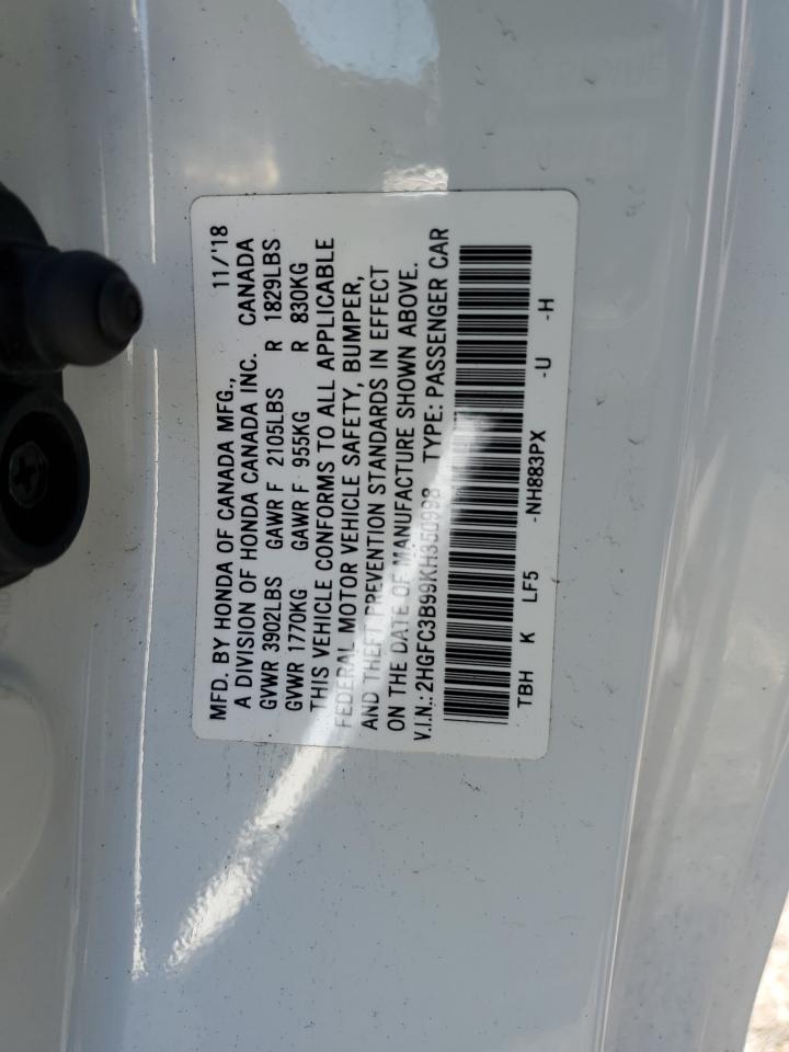 2HGFC3B99KH350998 HONDA CIVIC 2019
