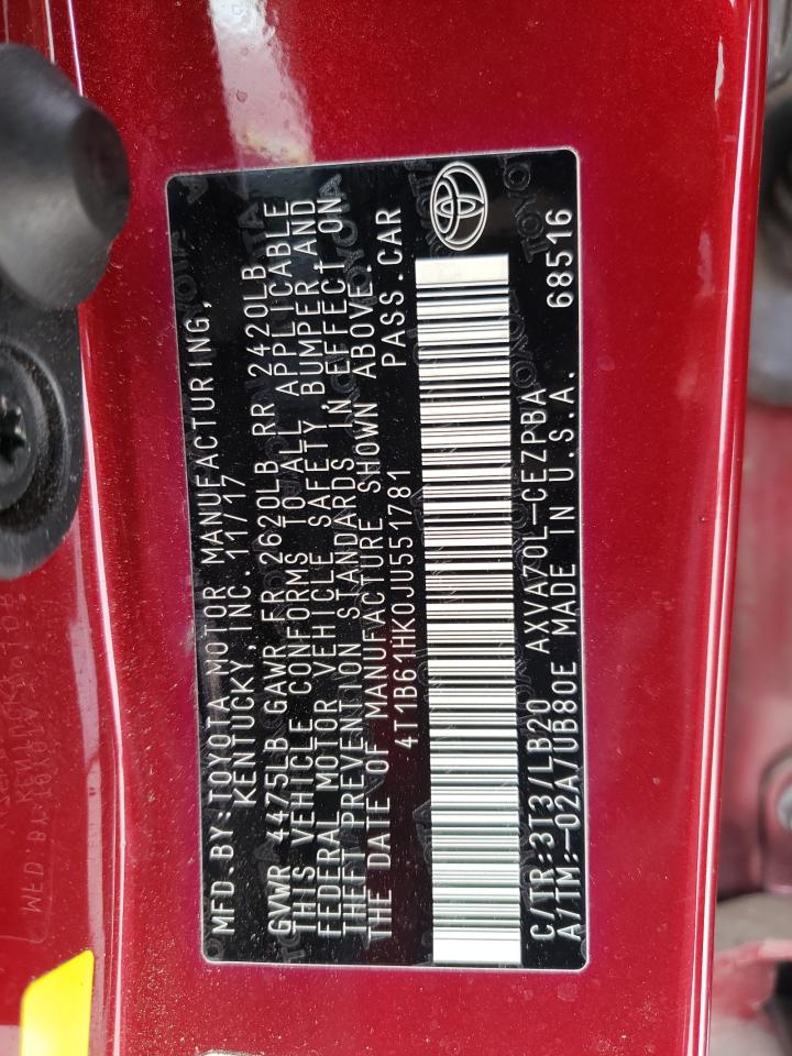 4T1B61HK0JU551781 TOYOTA CAMRY 2018