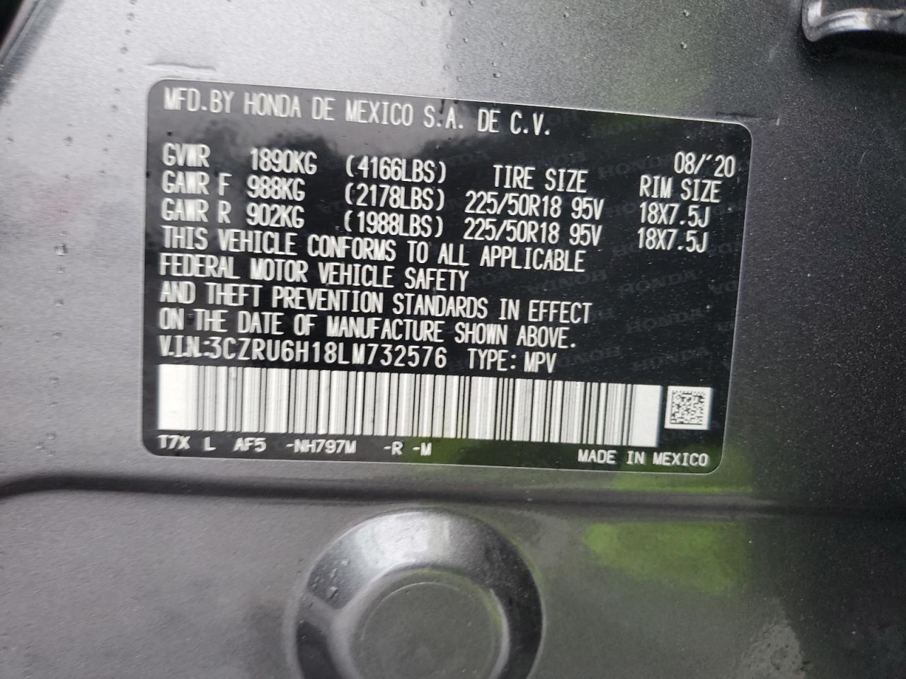3CZRU6H18LM732576 HONDA HR-V 2020