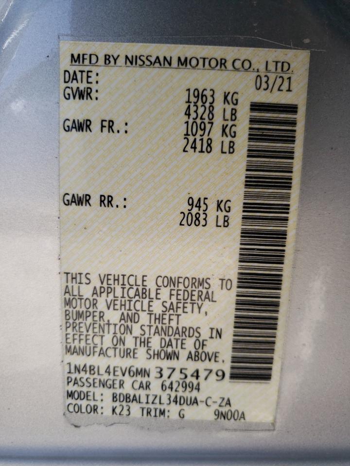 1N4BL4EV6MN375479 NISSAN ALTIMA 2021