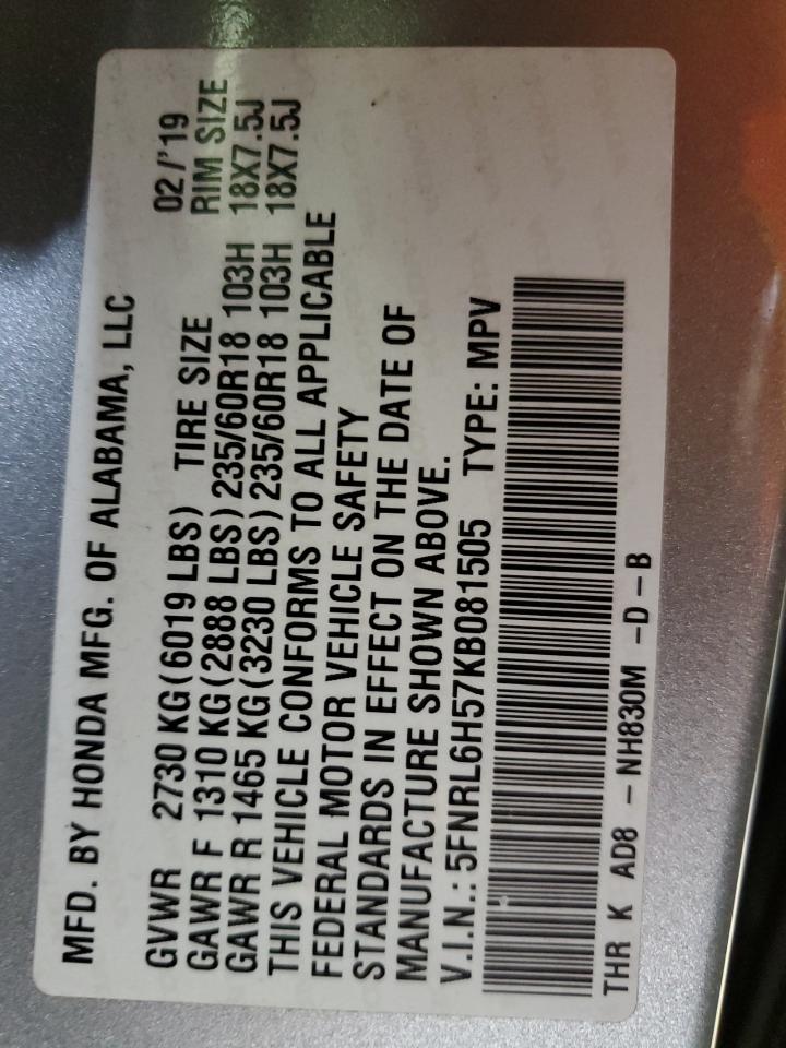 5FNRL6H57KB081505 HONDA All Models 2019