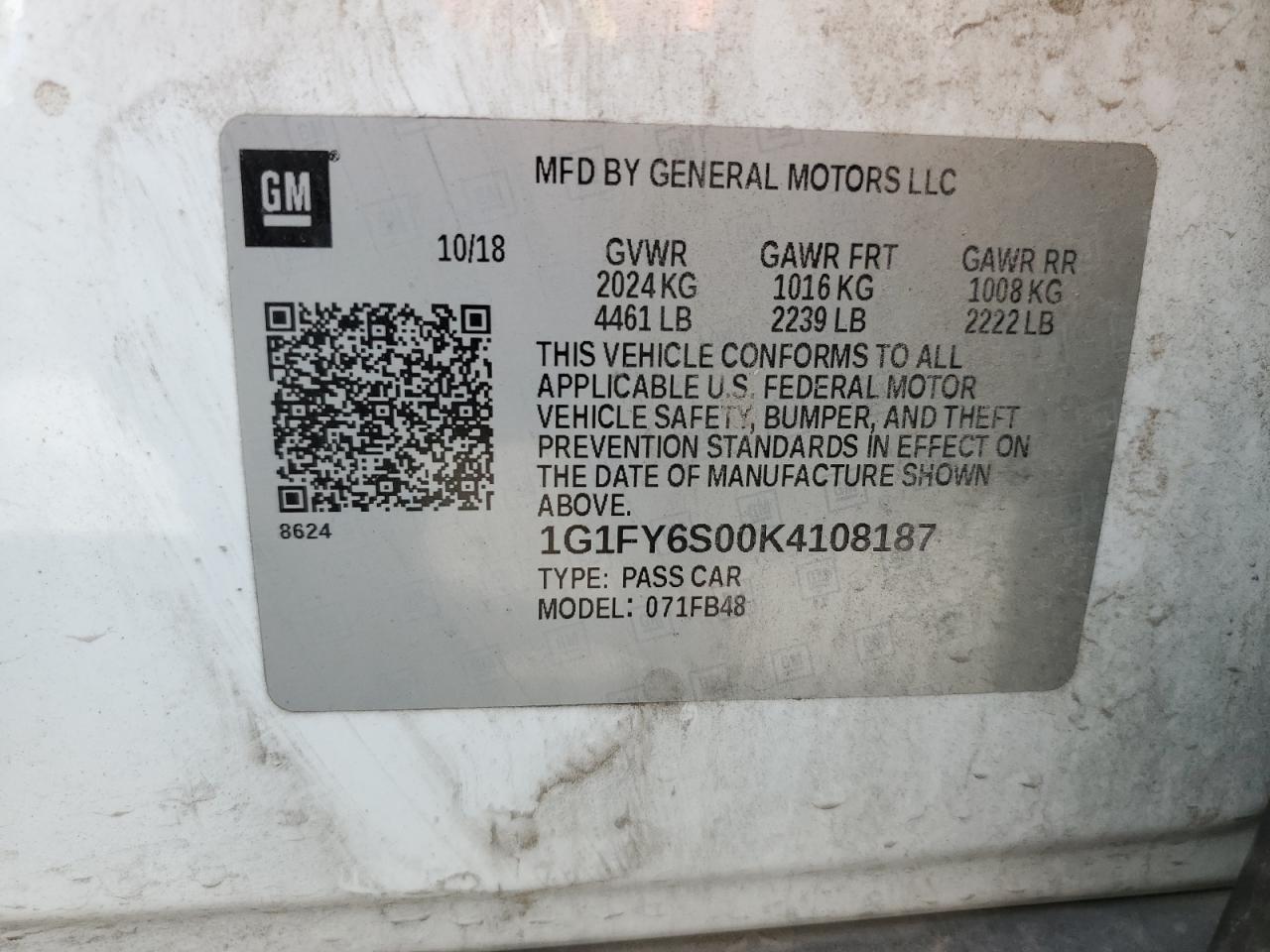 1G1FY6S00K4108187 CHEVROLET BOLT 2019