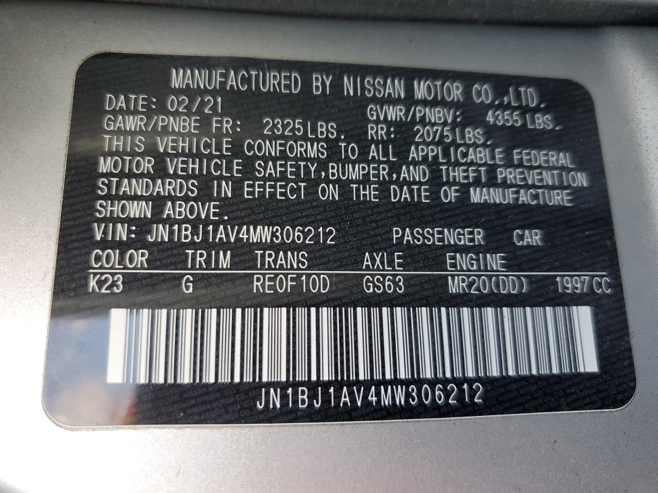 JN1BJ1AV4MW306212 NISSAN ROGUE 2021
