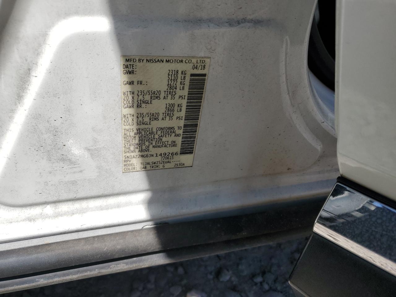 5N1AZ2MG6JN149266 NISSAN MURANO 2018