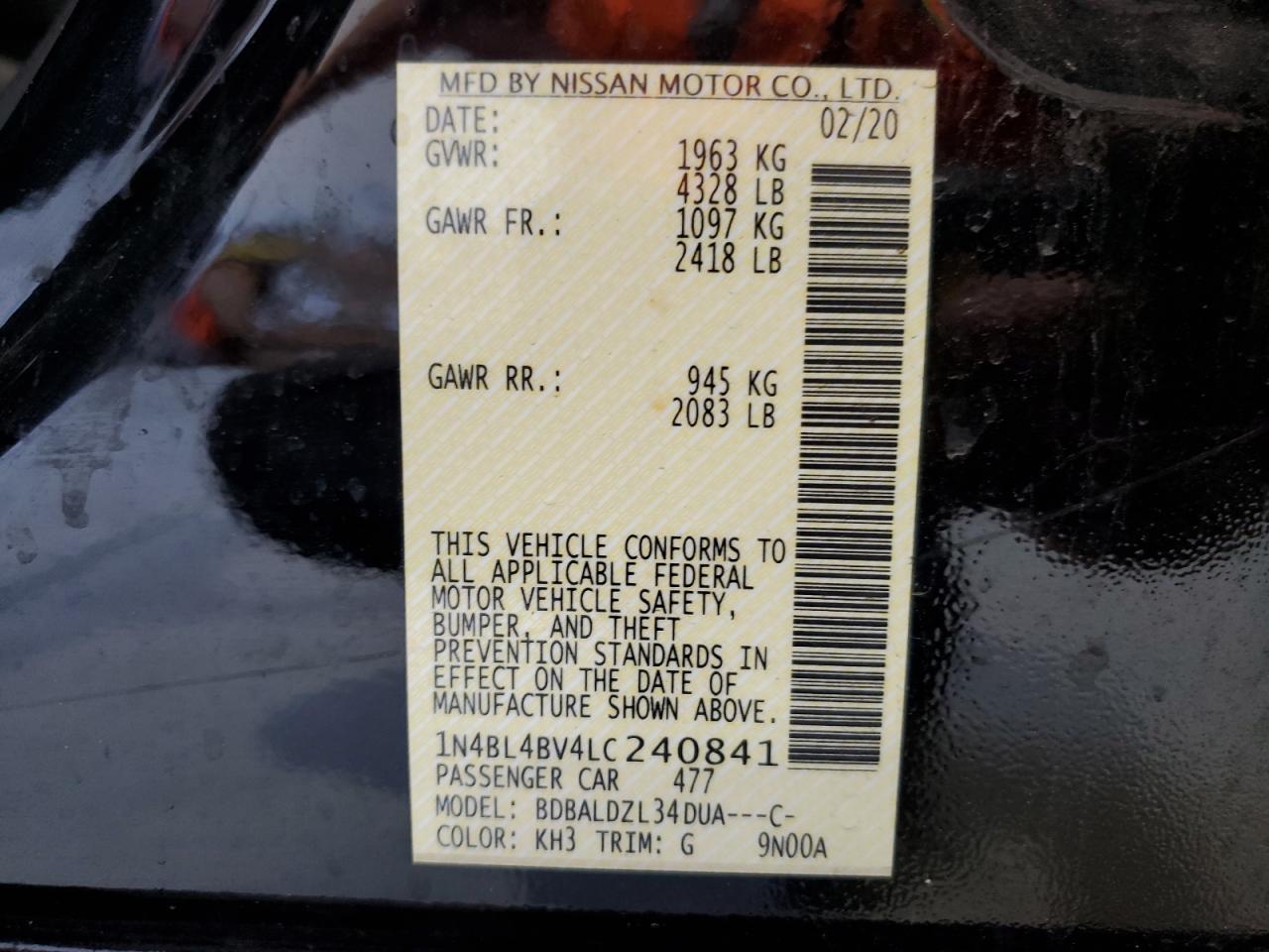 1N4BL4BV4LC240841 NISSAN ALTIMA 2020