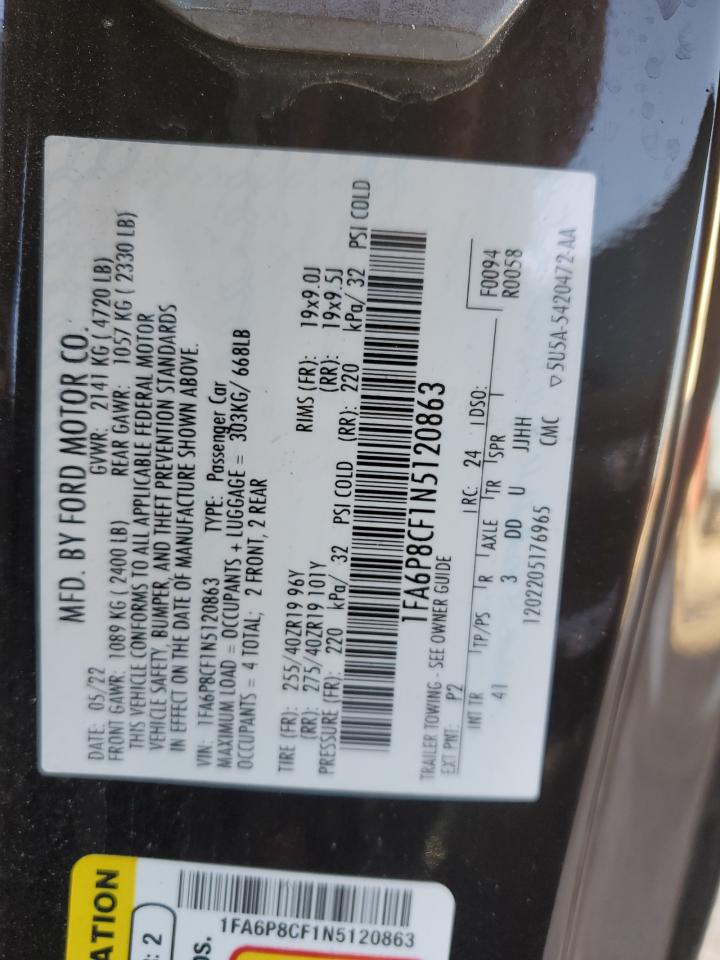 1FA6P8CF1N5120863 FORD MUSTANG 2022