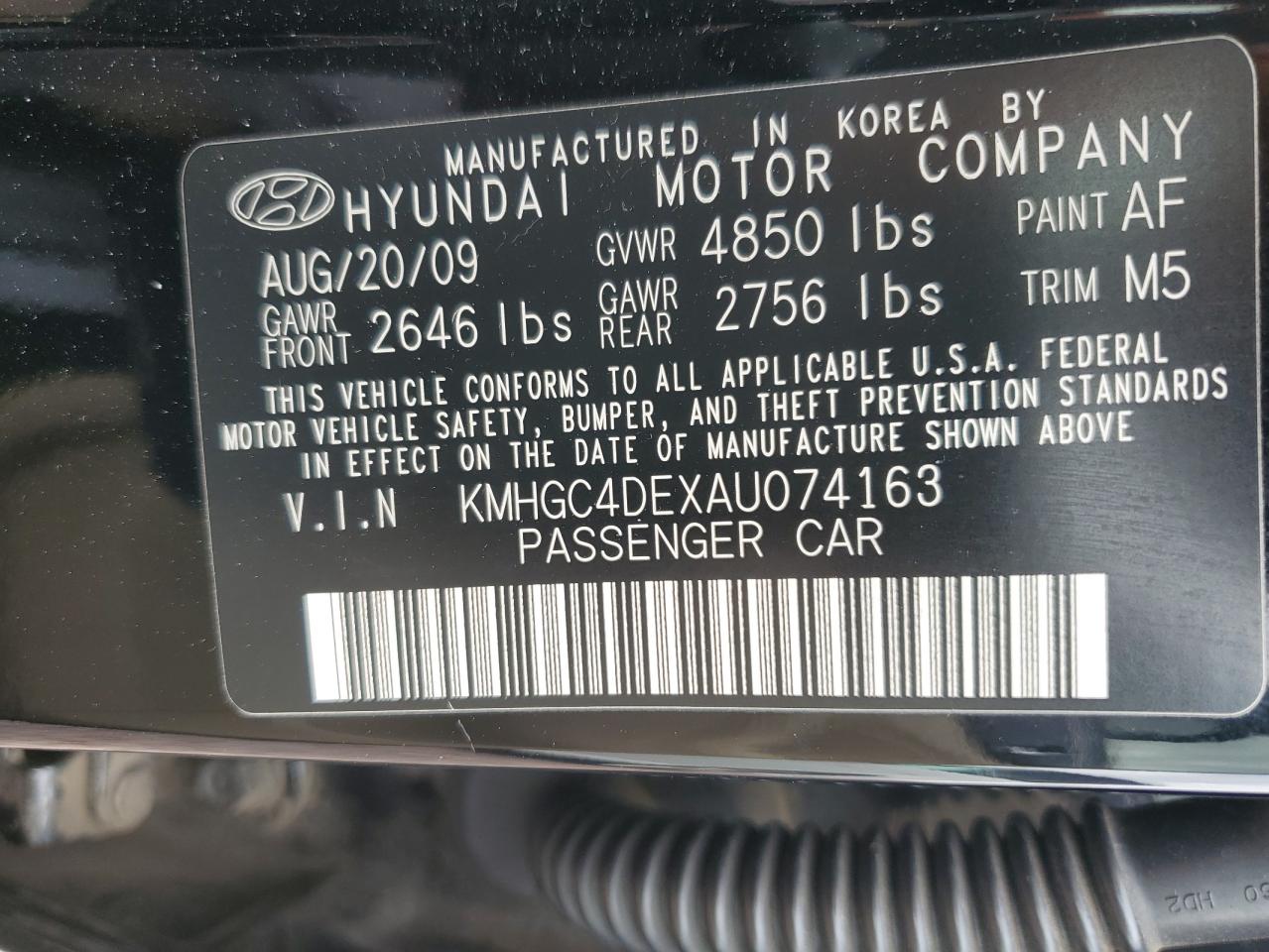 KMHGC4DEXAU074163 2010 Hyundai Genesis 3.8L