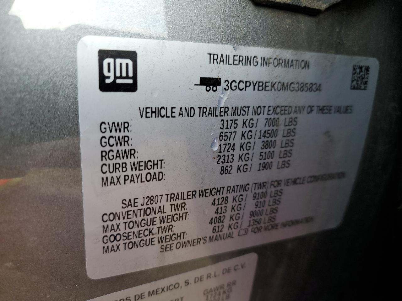 3GCPYBEK0MG385834 CHEVROLET ALL Models 2021