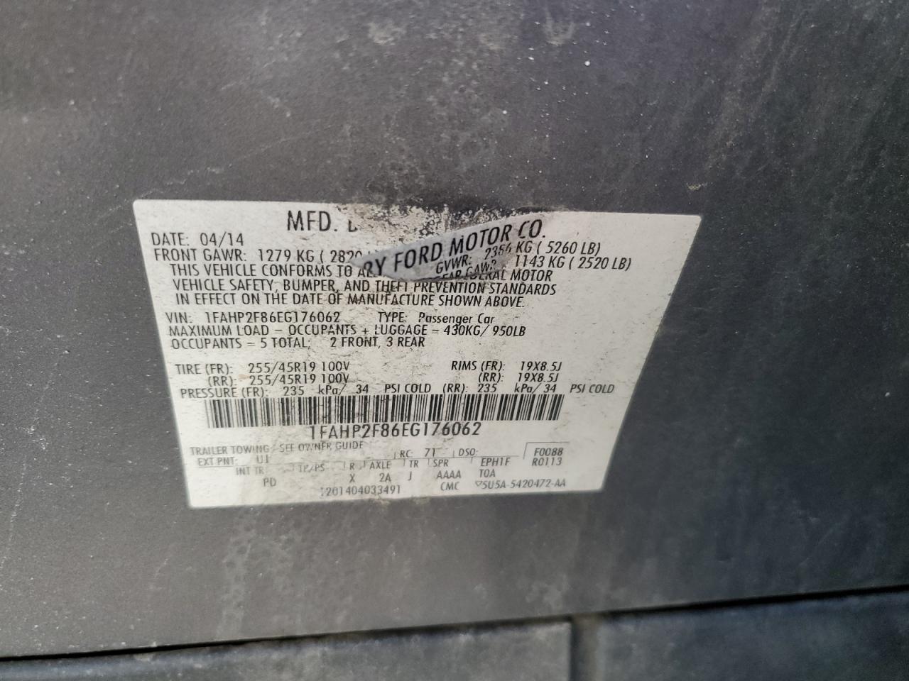 1FAHP2F86EG176062 2014 Ford Taurus Limited