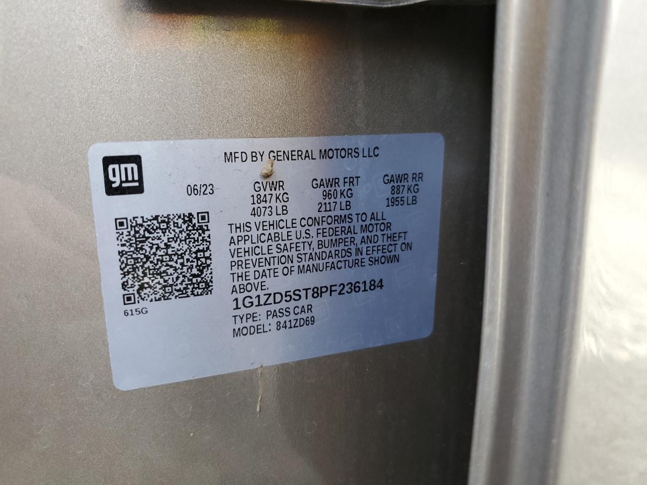 1G1ZD5ST8PF236184 CHEVROLET MALIBU 2023