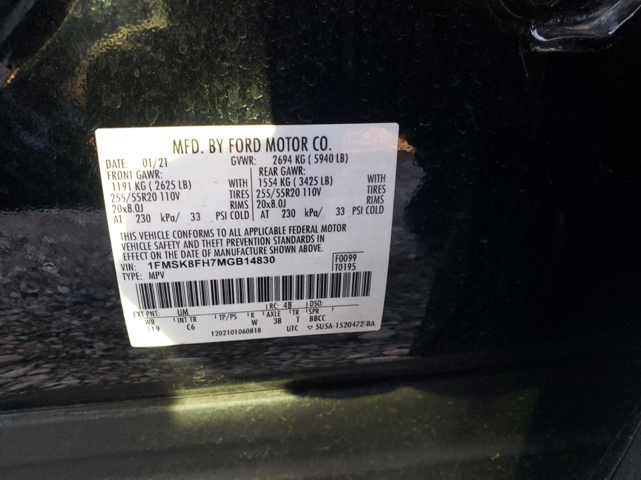 1FMSK8FH7MGB14830 FORD EXPLORER 2021