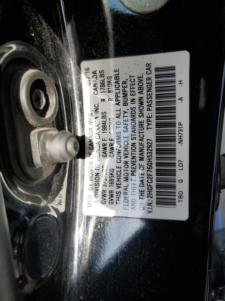 2HGFC2F76GH532927 HONDA CIVIC 2016